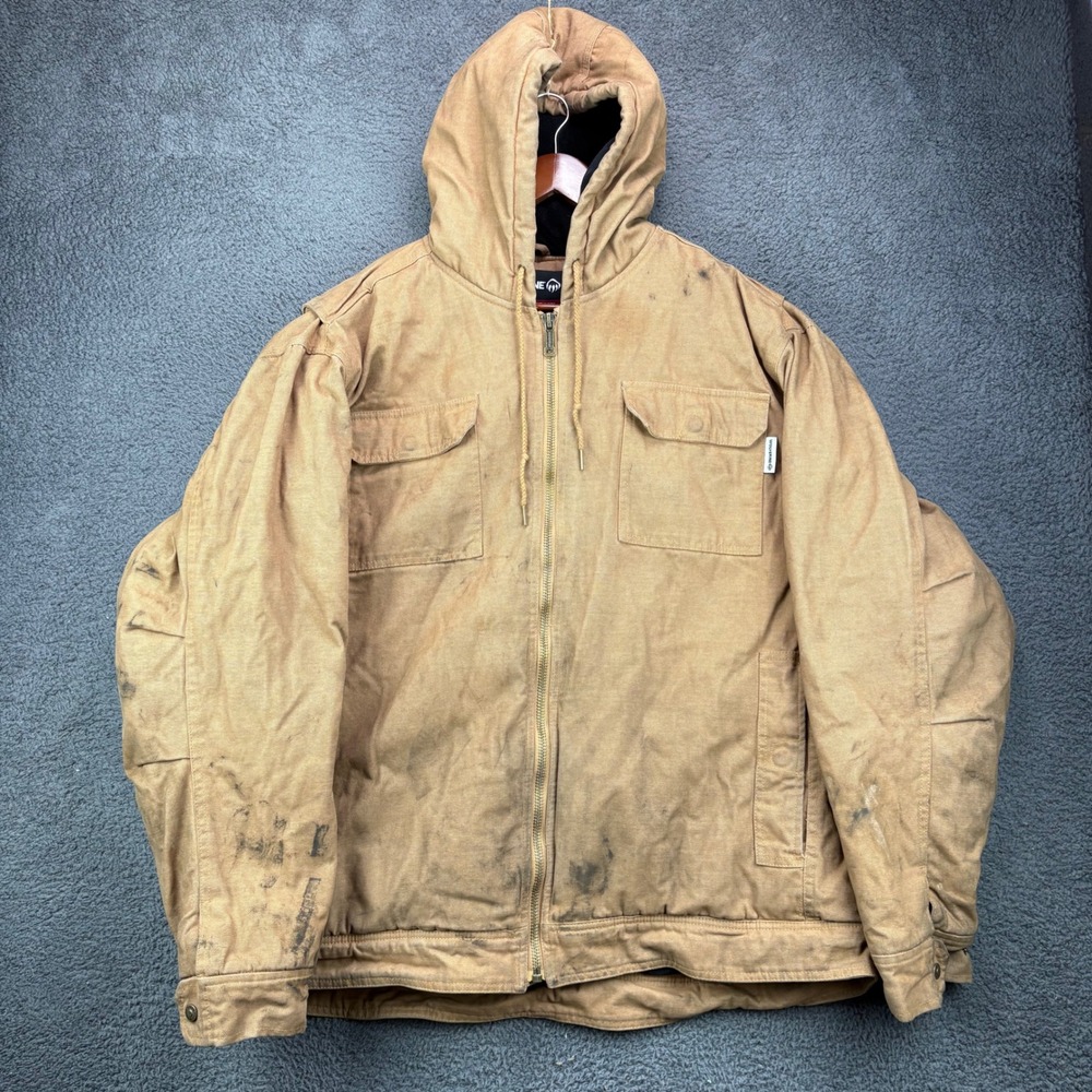 Wolverine Mens XXL Canvas Hooded Work Jacket Quilted Lined Distressed Heavy